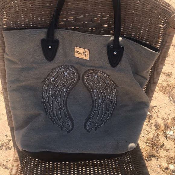 Miss Me Handbags - Miss Me Gray Wing Embroidered Tote Bag